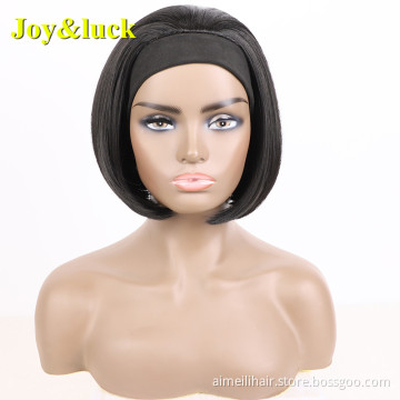 Wholesale Ladies Hair African Hairband Black Natural Straigh Bob Short Wig Headband Wigs for Black Women Synthetic Hair Wigs